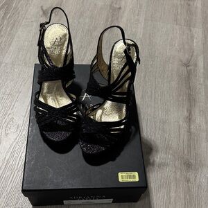 Adrianna Papell Glittery Black Strappy Heels